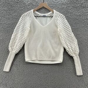 525 America Sweater Womens XS White Cotton Textured Balloon Sleeve Pullover